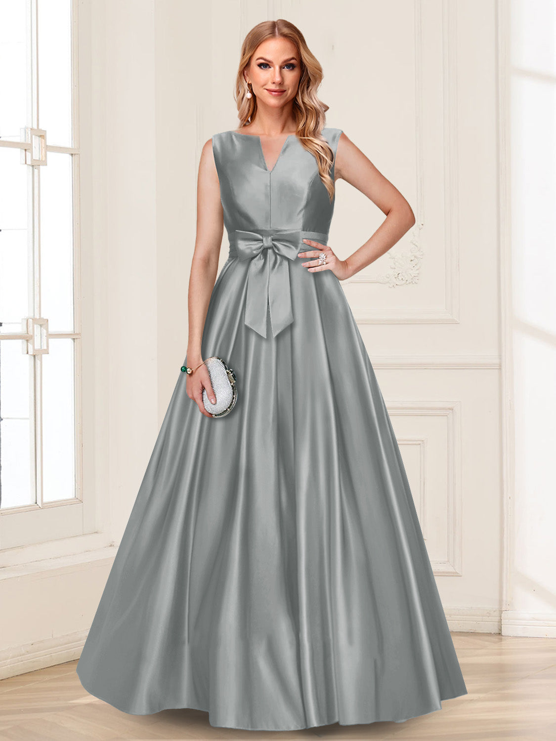 Gina Mae Steel Grey front view mother of the bride dress