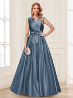 Gina Mae Steel Blue front view mother of the bride dress