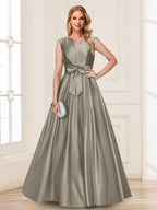 Gina Mae Taupe front view mother of the bride dress