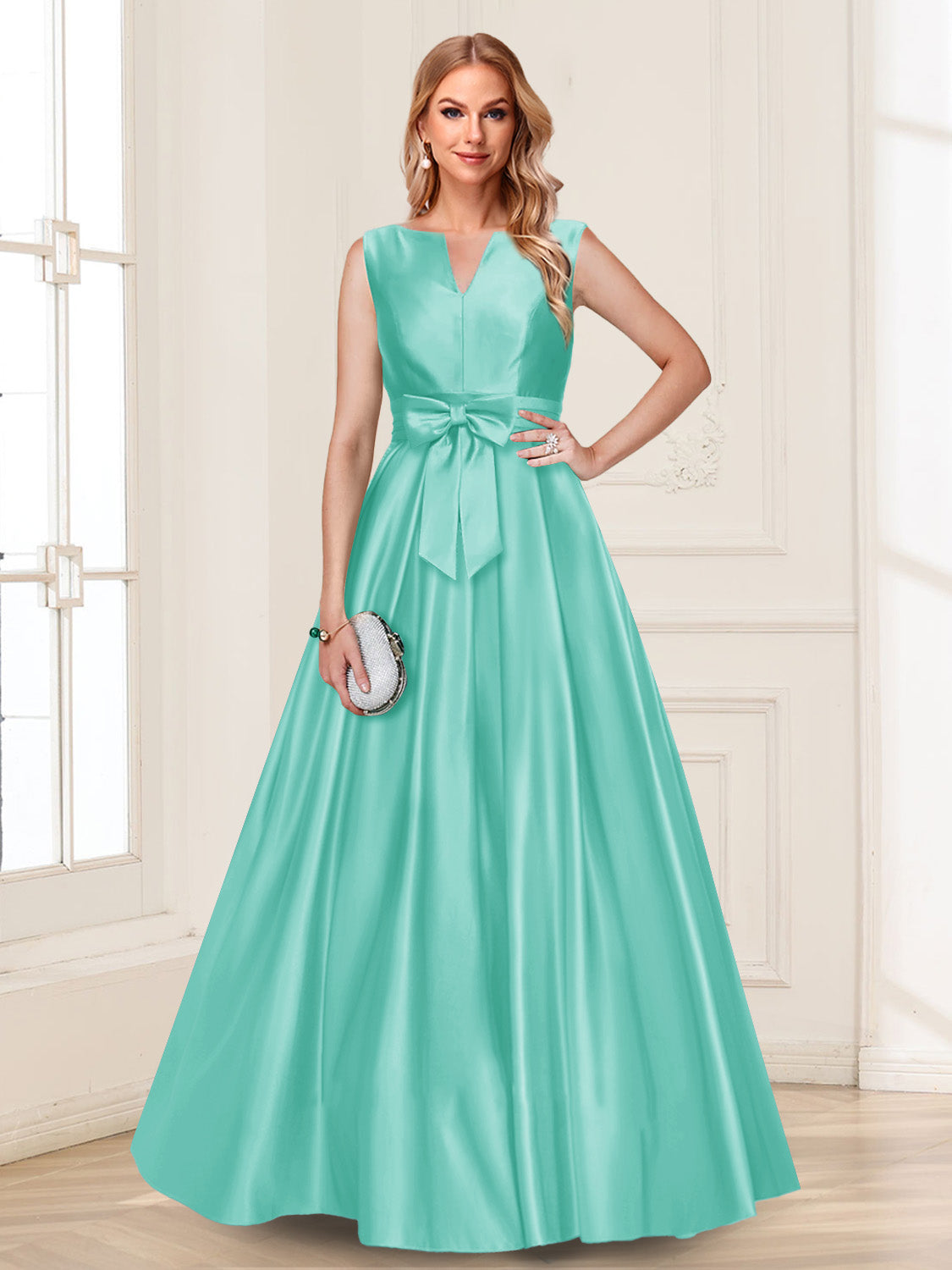 Gina Mae Turquoise back view mother of the bride dress