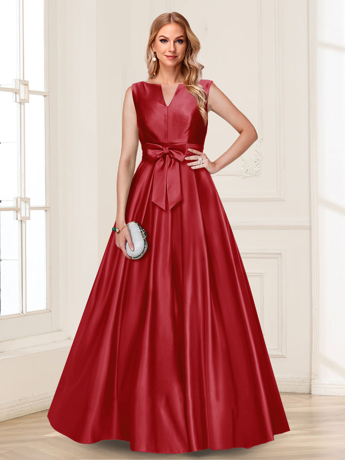 Gina Mae Burgundy side view mother of the bride dress