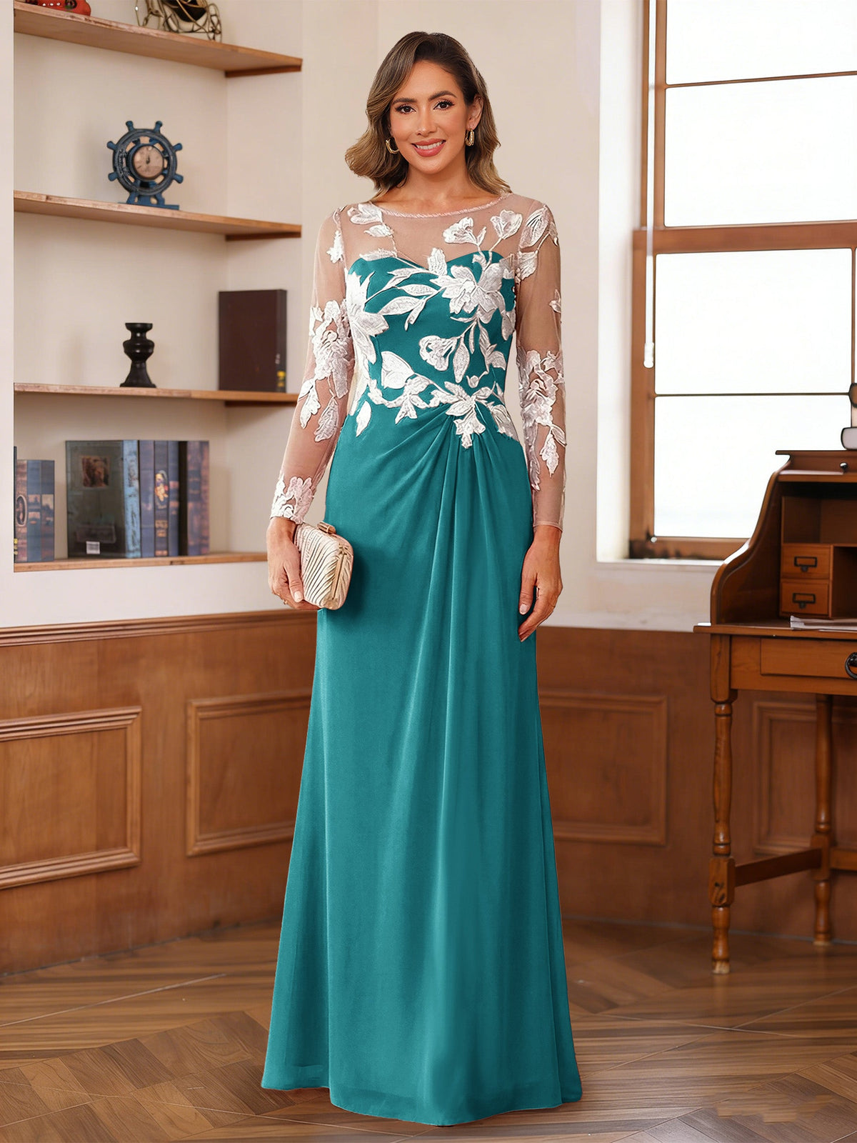 Evelyne pool blue alternate front view 2 mother of the bride dress