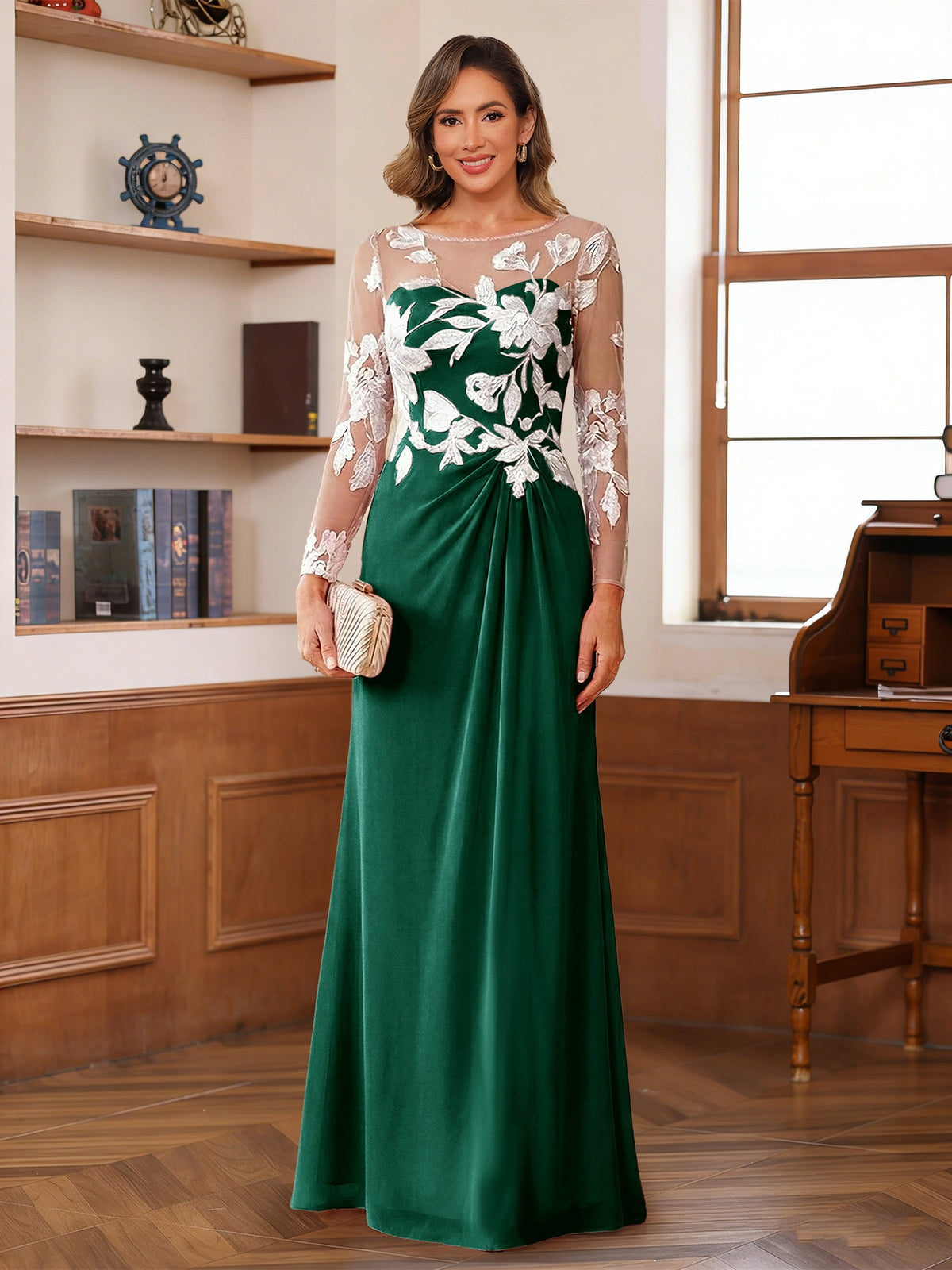 Rosaline Hope Hunter Green front view mother of the bride dress