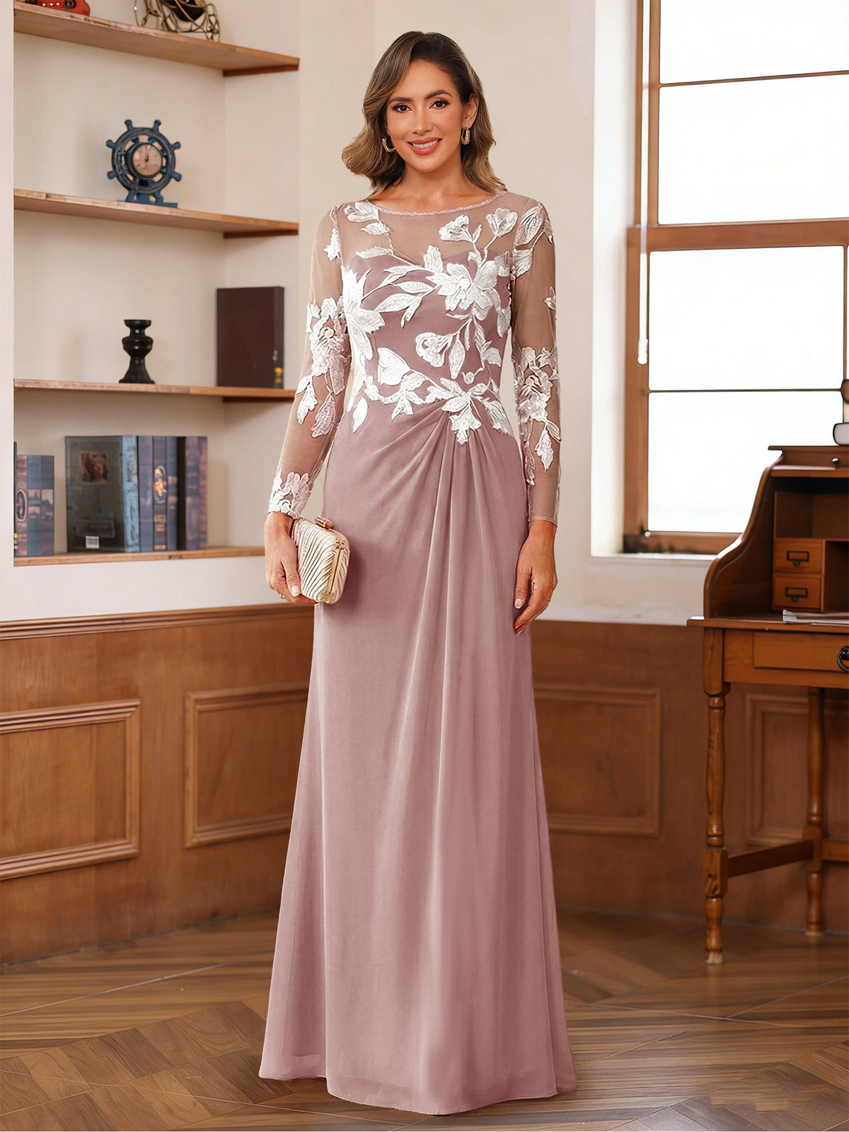 Rosaline Hope Dusty Rose side view mother of the bride dress
