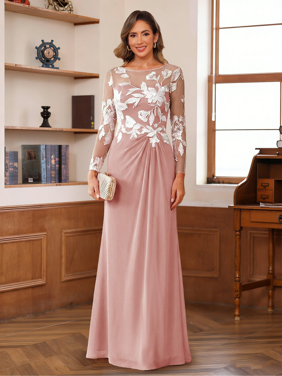 Evelyne dusty rose alternate front view 3 mother of the bride dress