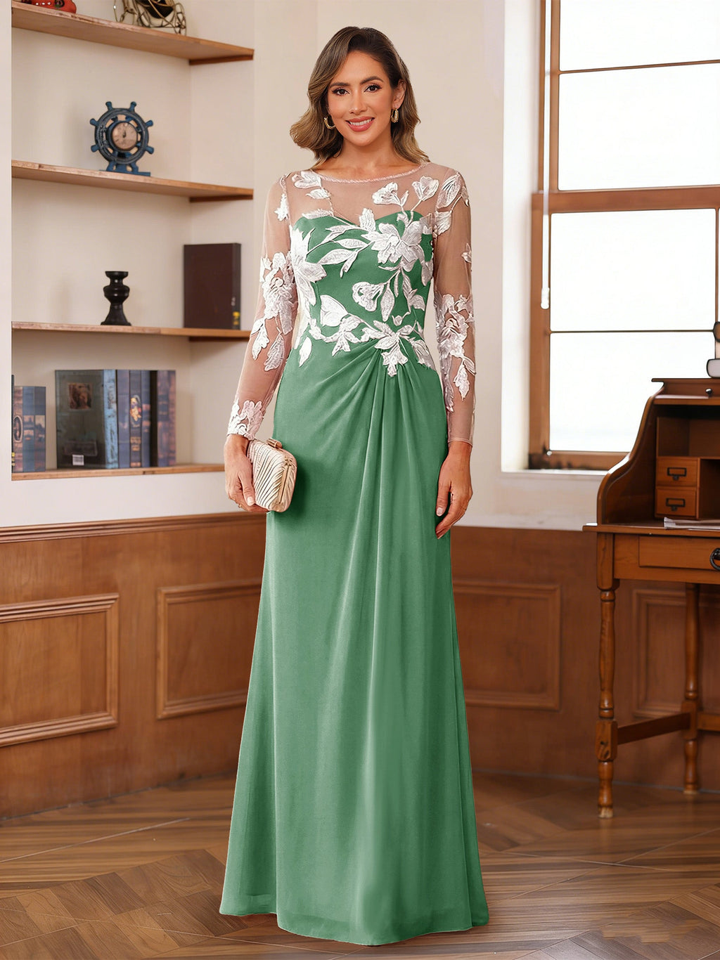 Rosaline Hope Eucalyptus front view mother of the bride dress