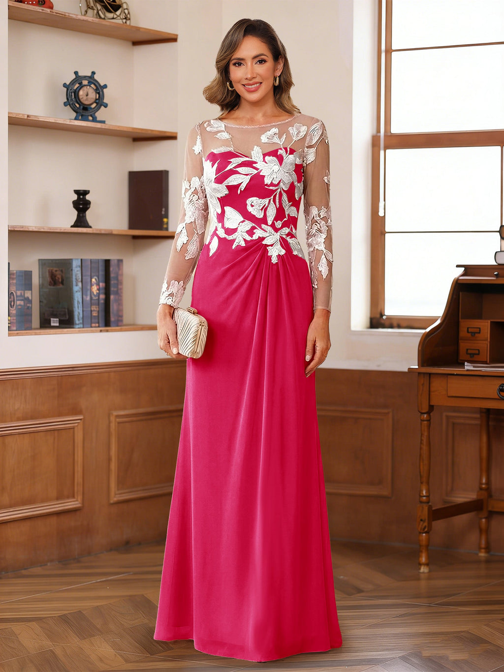 Evelyne hot pink alternate front view 2 mother of the bride dress