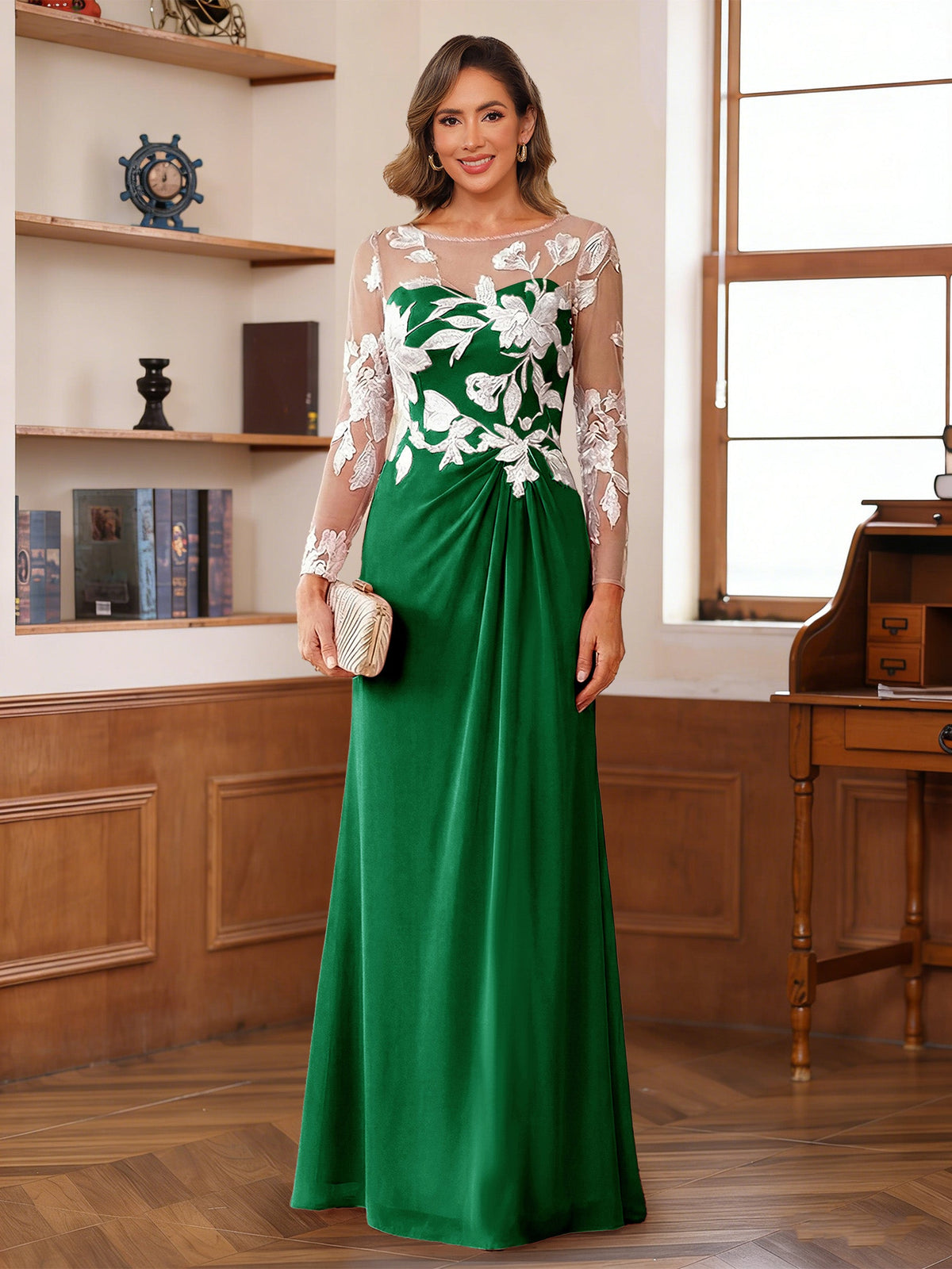 Rosaline Hope Forest Green front view mother of the bride dress