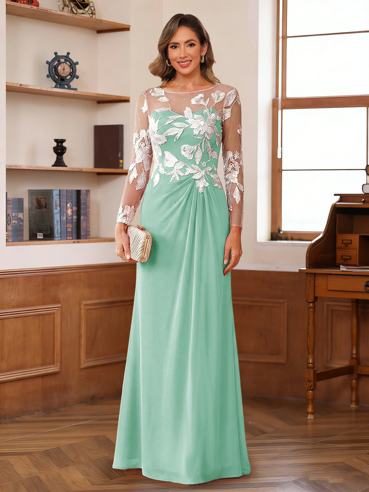 Rosaline Hope Mint Green front view mother of the bride dress