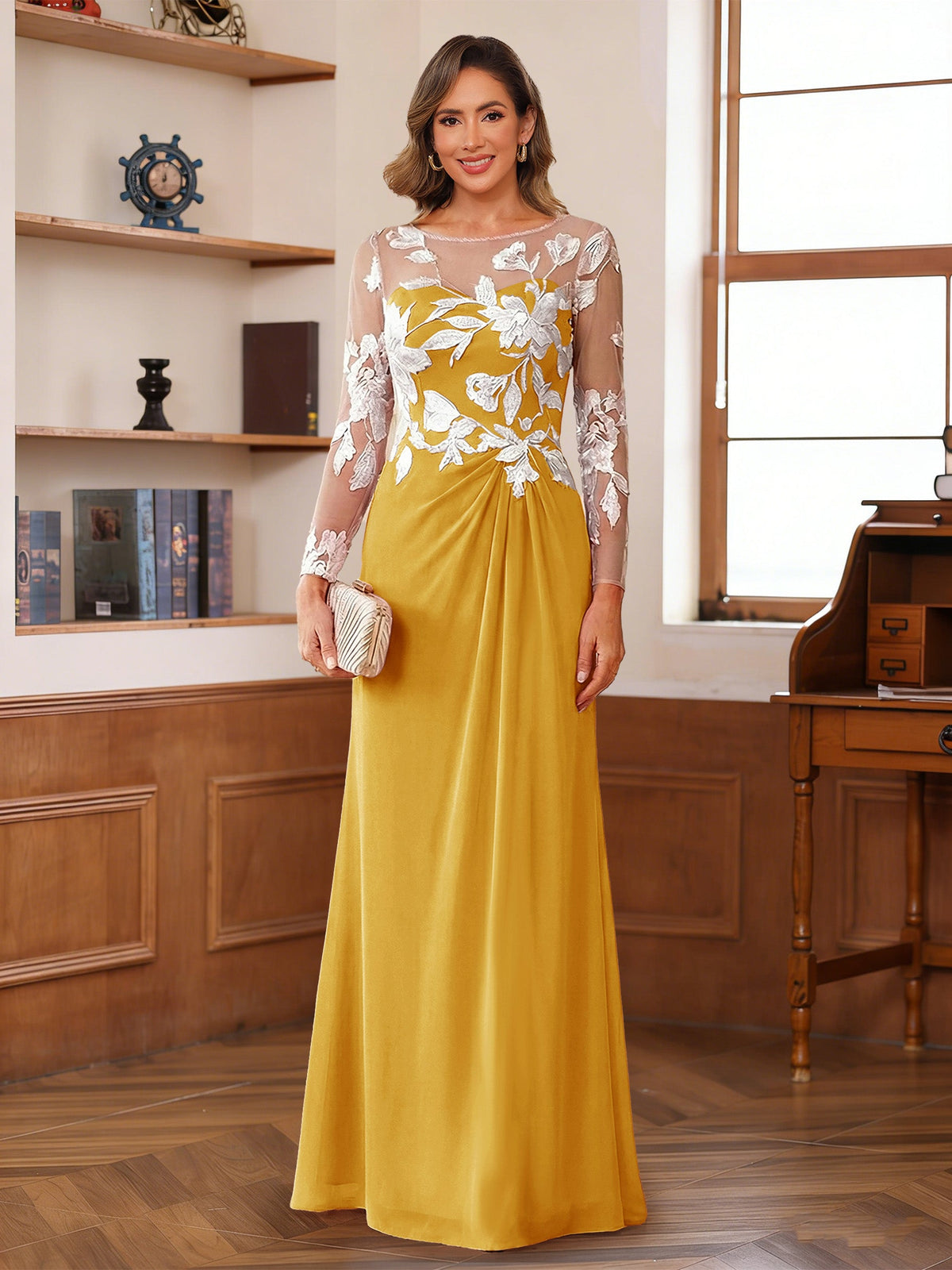 Rosaline Hope Gold back view mother of the bride dress