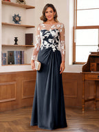 Evelyne navy blue front view mother of the bride dress