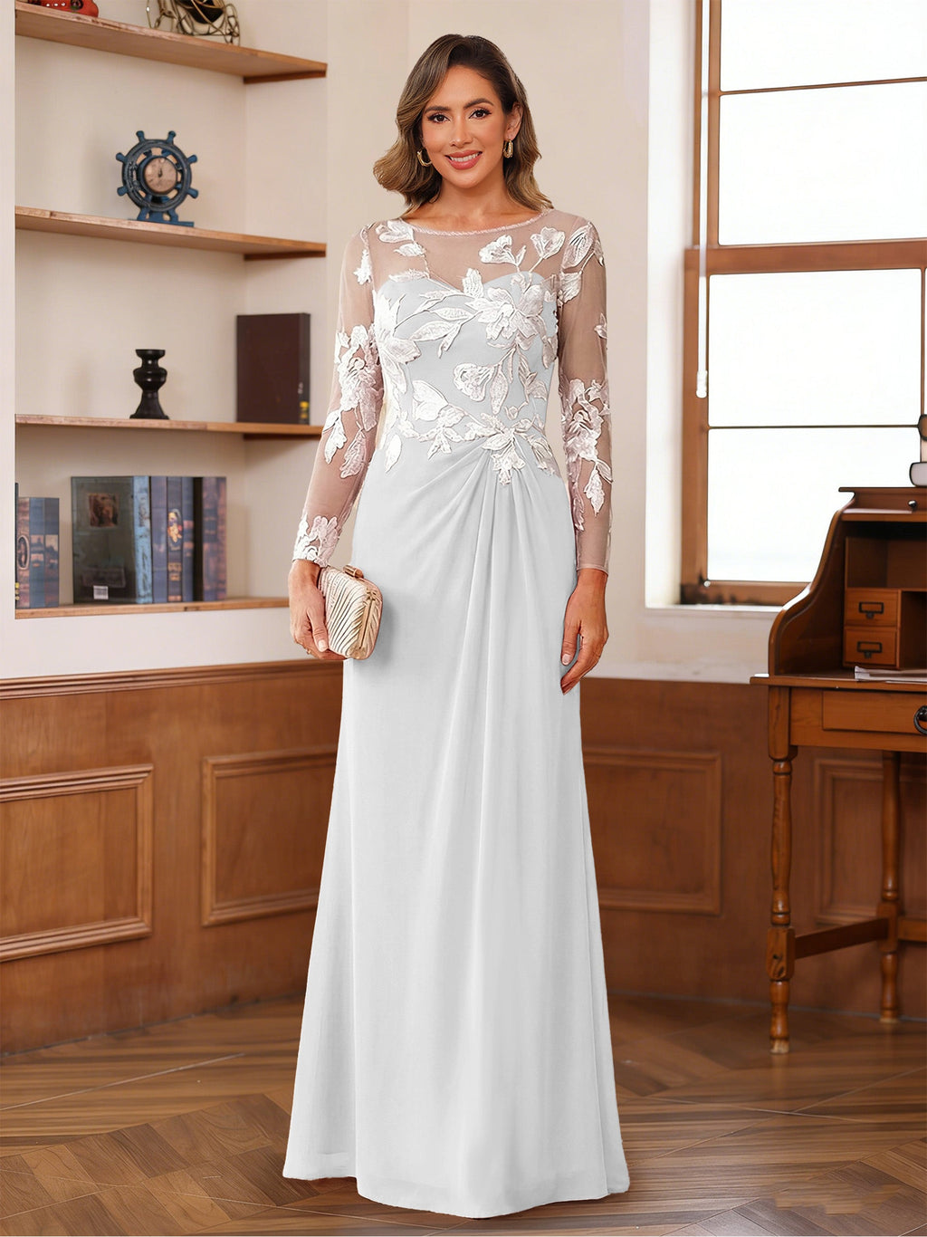 Evelyne ivory front view mother of the bride dress