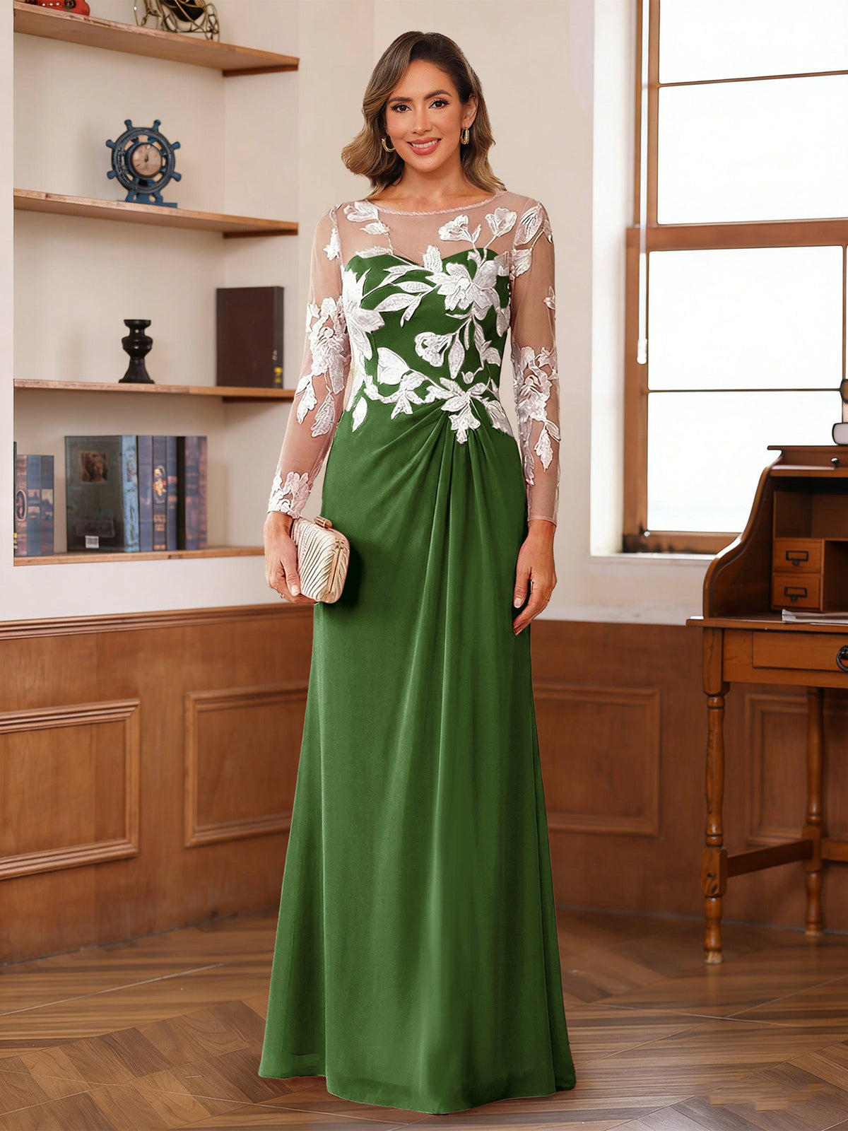 Rosaline Hope Olive Green front view mother of the bride dress