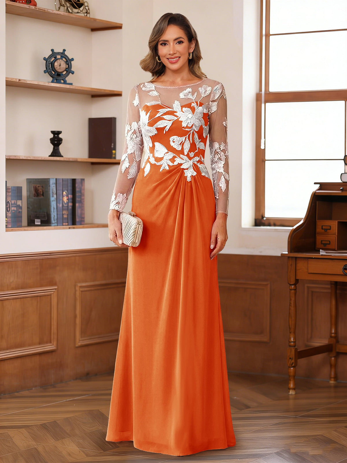 Rosaline Hope Orange front view mother of the bride dress