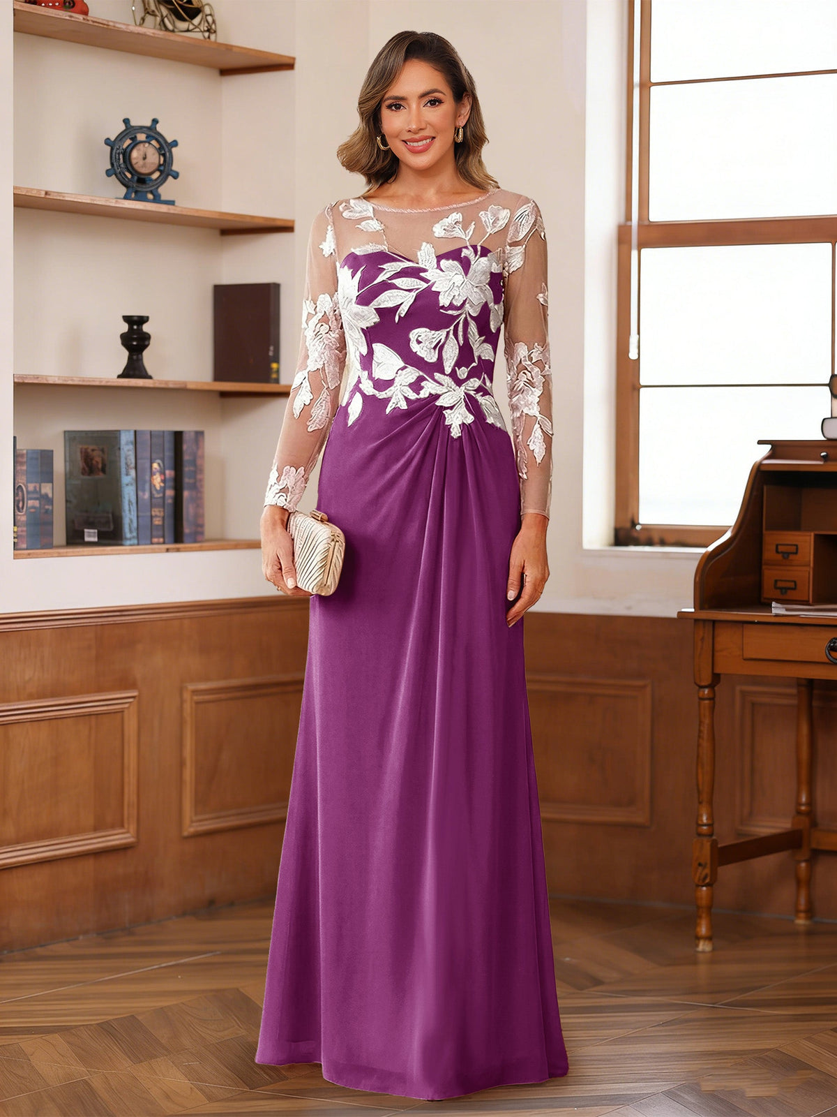 Evelyne orchid front view mother of the bride dress