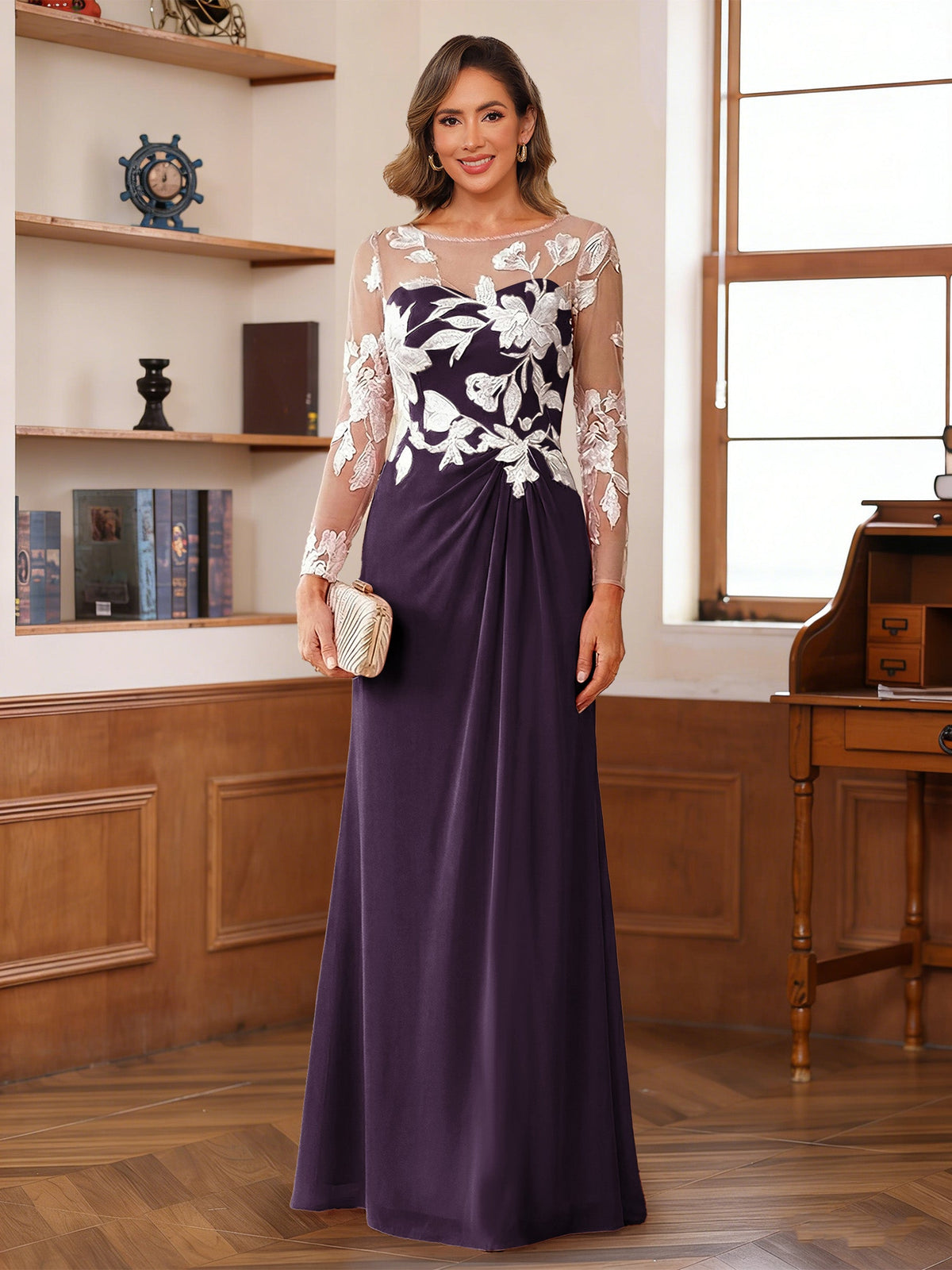 Rosaline Hope Plum back view mother of the bride dress