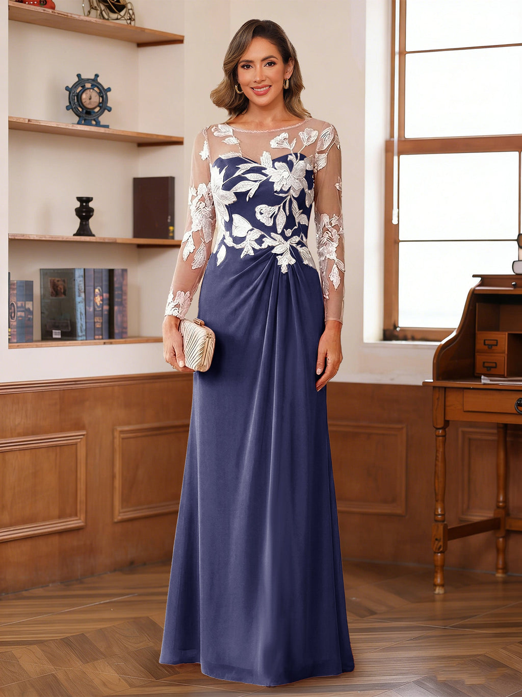 Rosaline Hope Dusty Blue back view mother of the bride dress