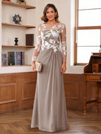 Evelyne taupe front view mother of the bride dress