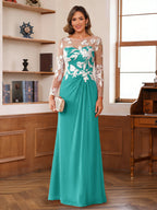Evelyne turquoise front view mother of the bride dress