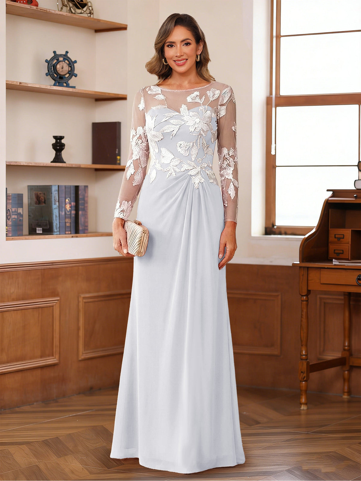 Evelyne white front view mother of the bride dress