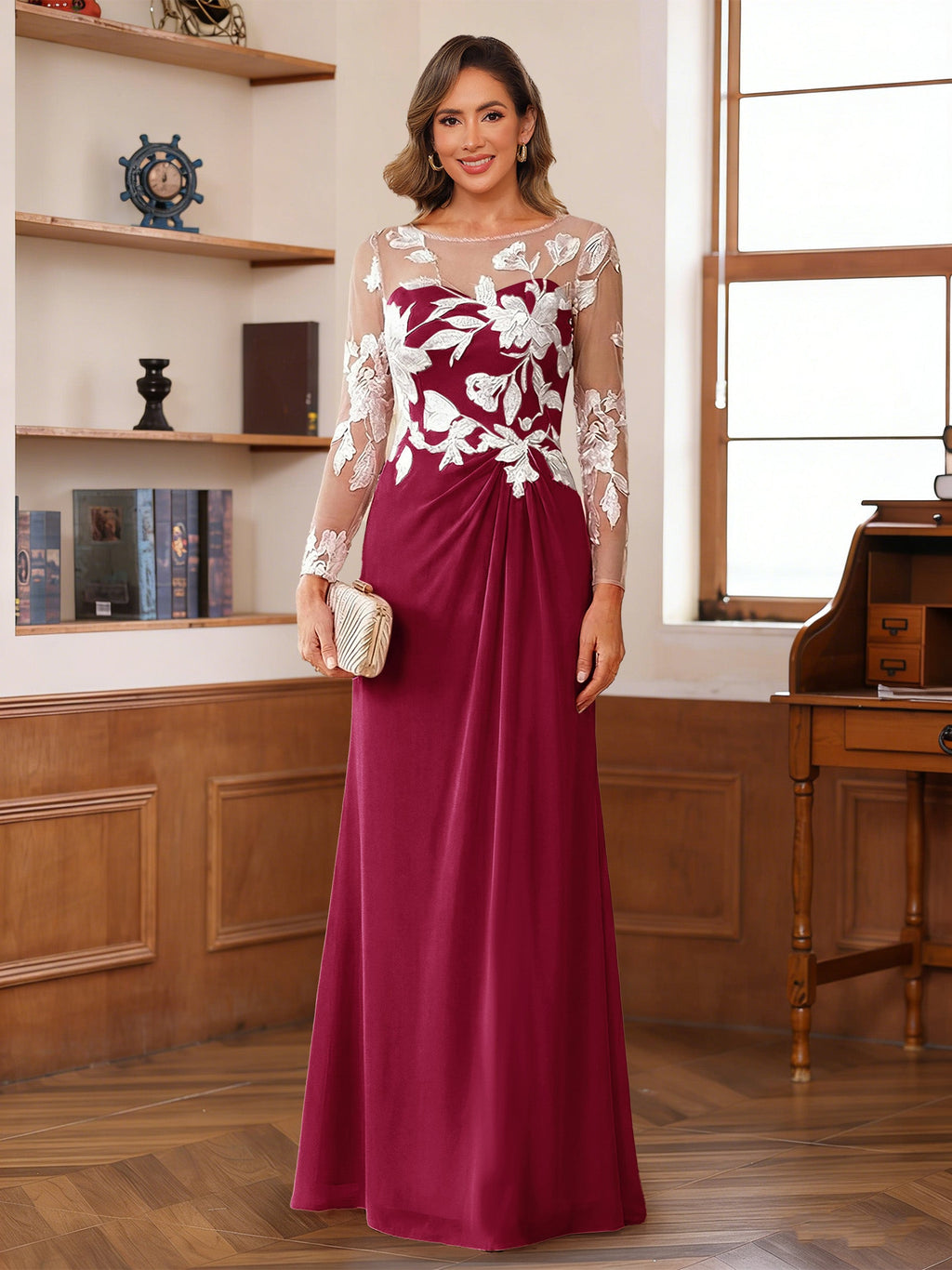 Evelyne burgundy alternate front view 2 mother of the bride dress