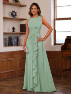 Georgiana Moss Sage Green front view mother of the bride dress