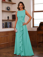 Georgiana Moss Pool Blue front view mother of the bride dress