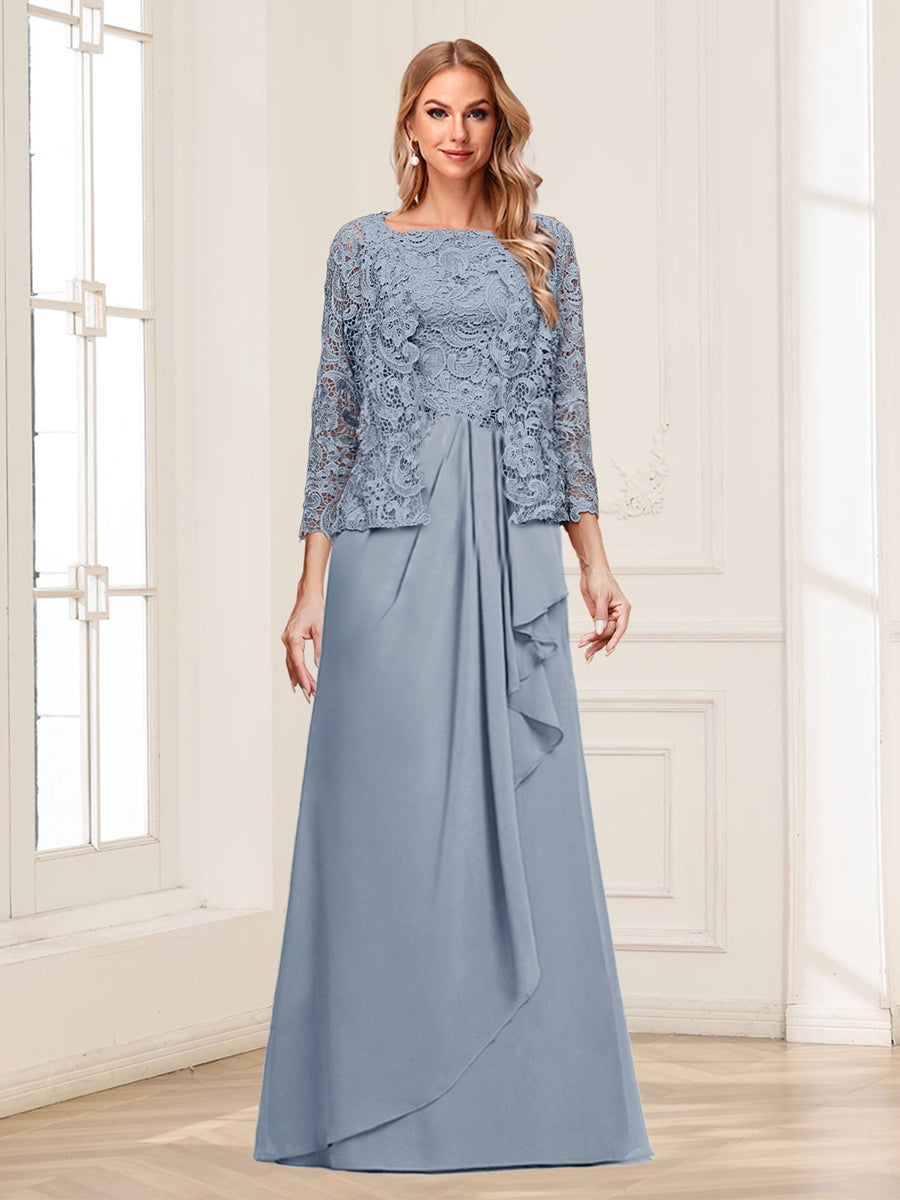 Maelys dusty blue side view mother of the bride dress