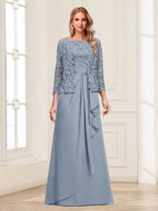 Maelys dusty blue side view mother of the bride dress