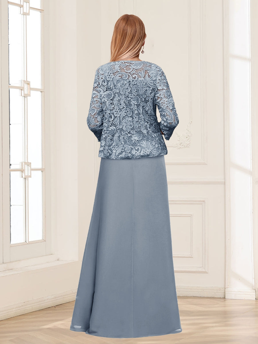 Maelys dusty blue back view mother of the bride dress