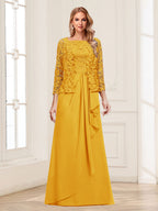 Maelys gold front view mother of the bride dress