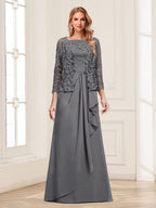Maelys steel grey front view mother of the bride dress