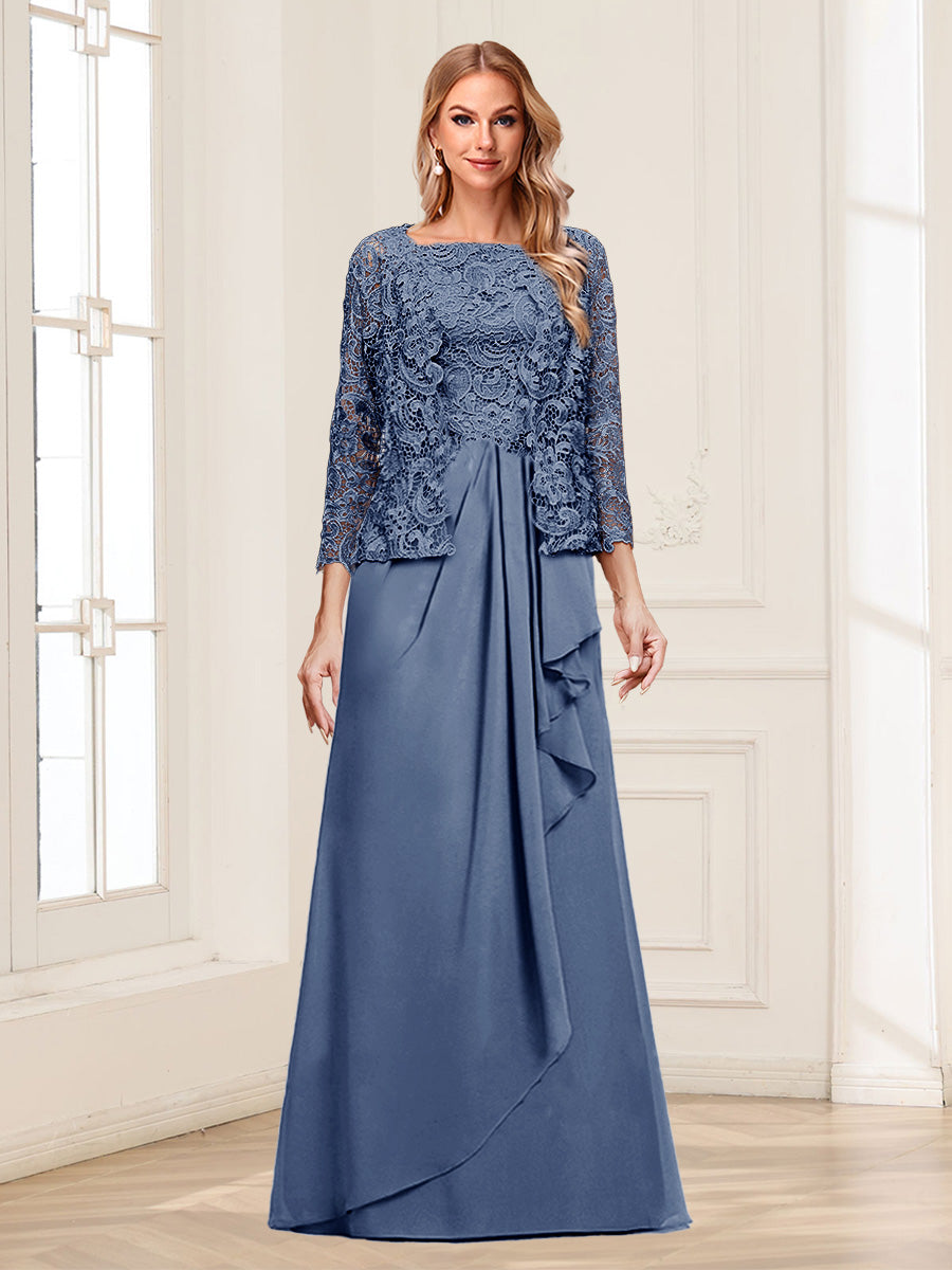 Maelys steel blue front view mother of the bride dress