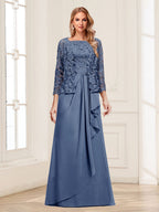 Georgina Faye Steel Blue front view mother of the bride dress