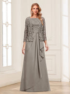 Maelys taupe front view mother of the bride dress