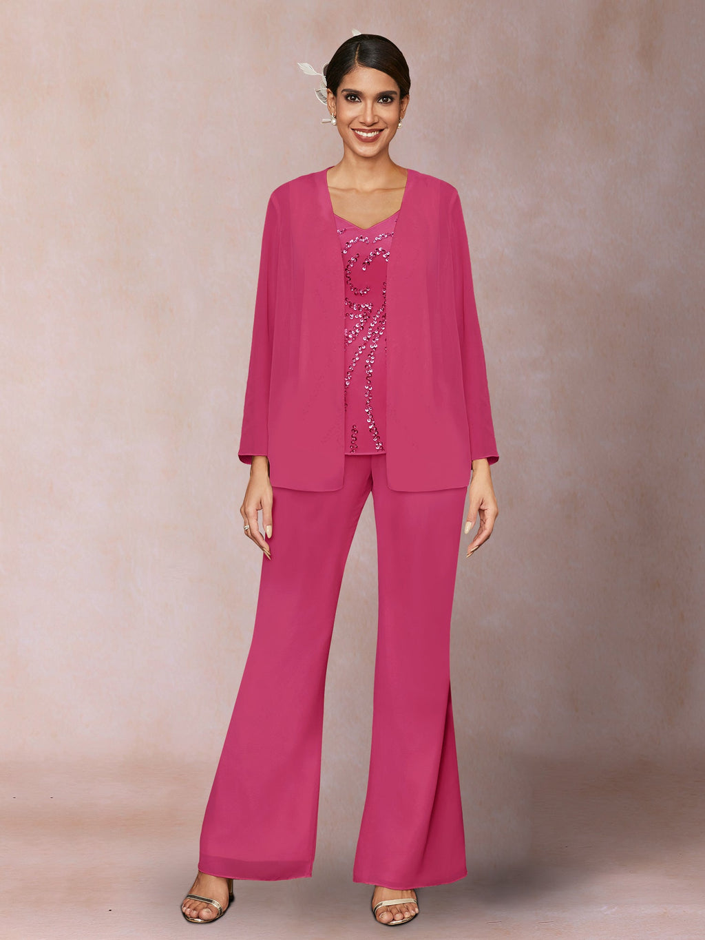 Marina Claire Fuchsia front view mother of the bride dress