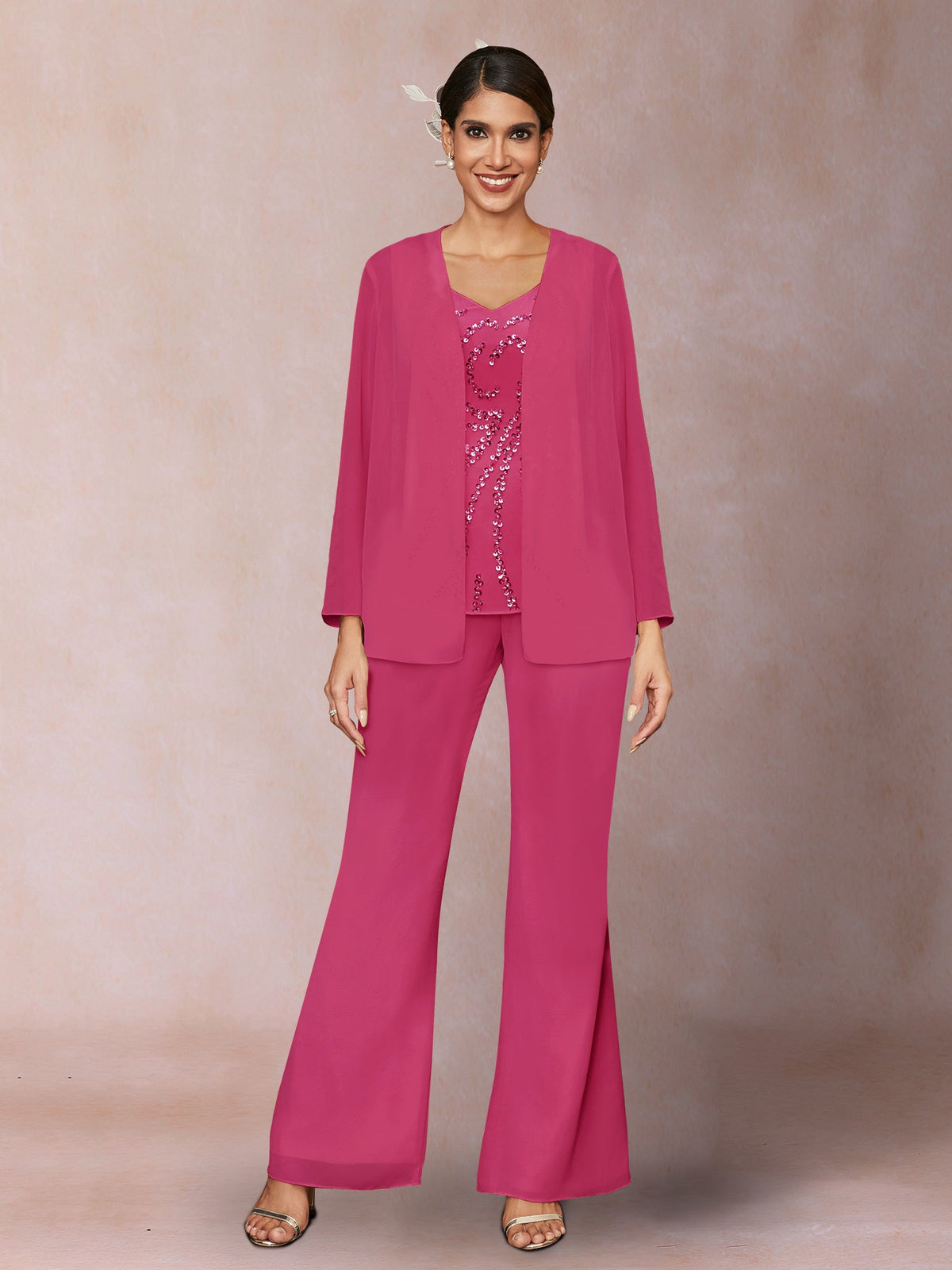 Marina Claire Fuchsia front view mother of the bride dress
