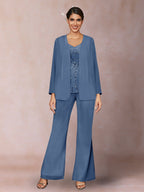Marina Claire Steel Blue front view mother of the bride dress