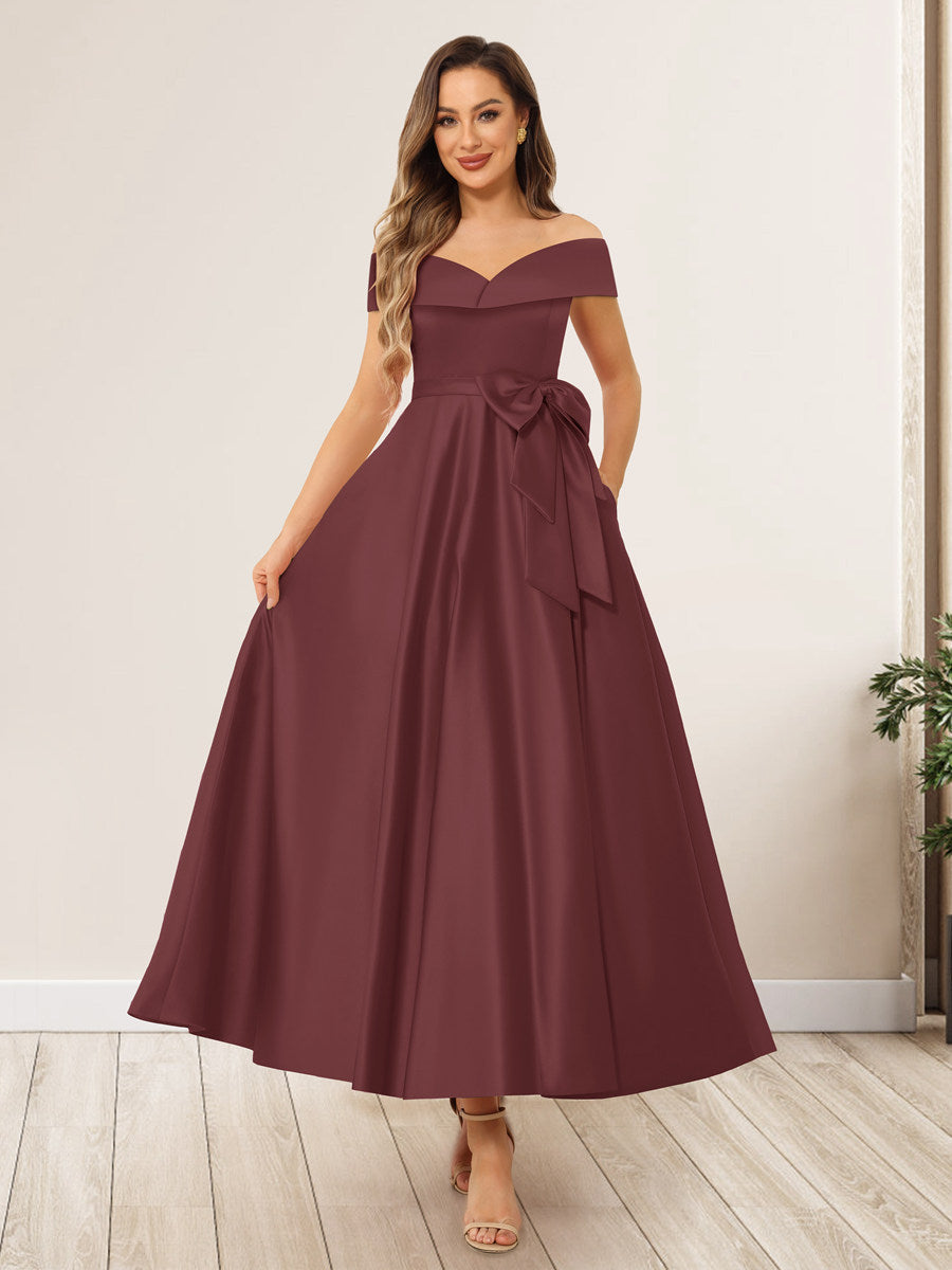 Evania Burgundy front view wedding guest dress