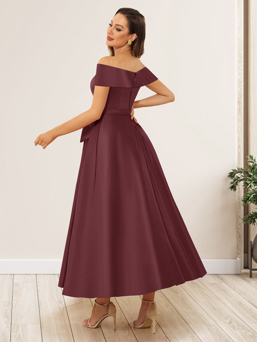 Evania Burgundy back view wedding guest dress
