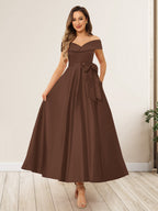 Evania Brown front view wedding guest dress