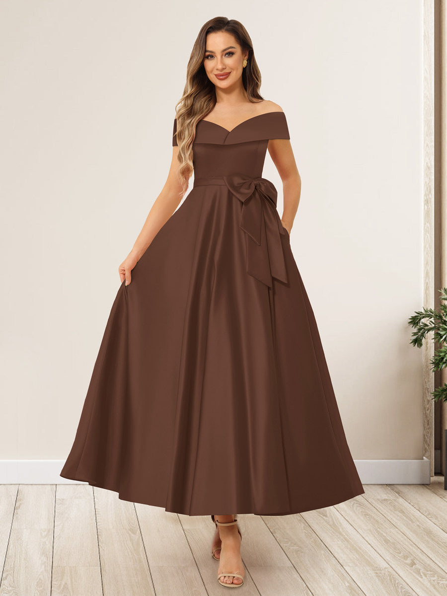 Evania Brown front view wedding guest dress