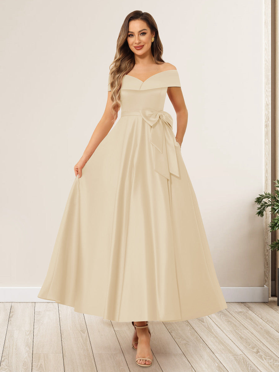 Evania Champagne back view wedding guest dress
