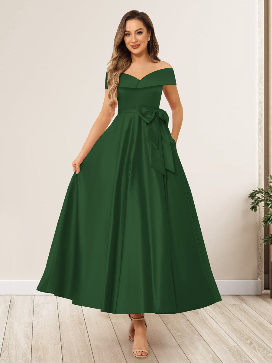 Evania Hunter Green front view wedding guest dress