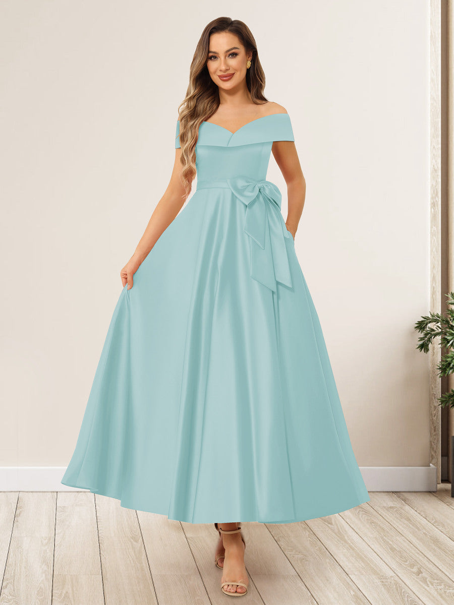 Evania Sky Blue front view wedding guest dress
