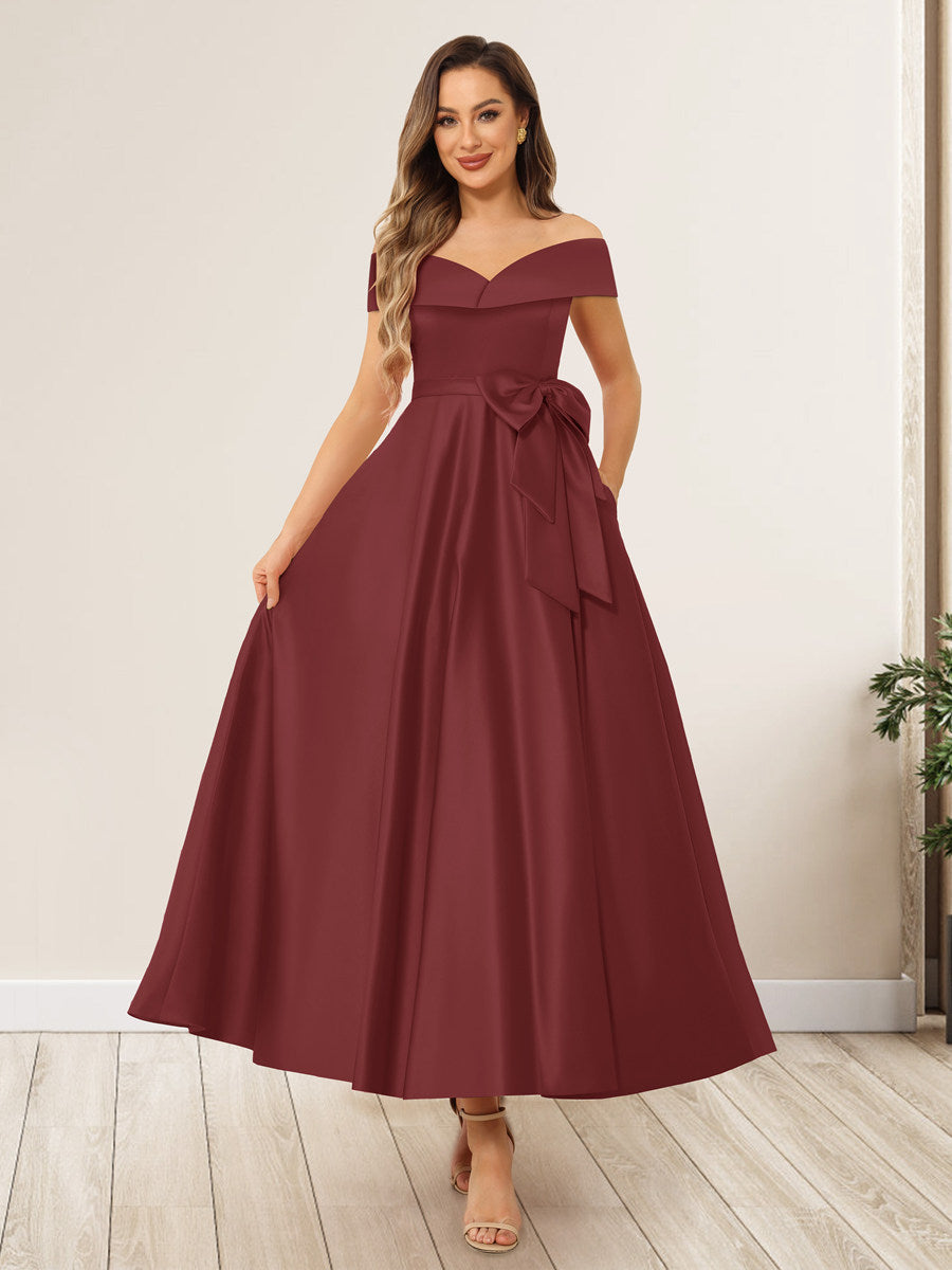Evania Burgundy side view wedding guest dress