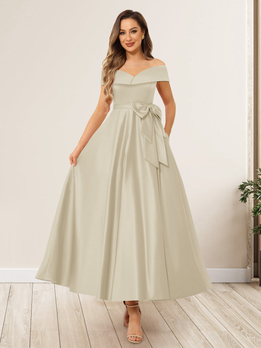 Evania Champagne front view wedding guest dress