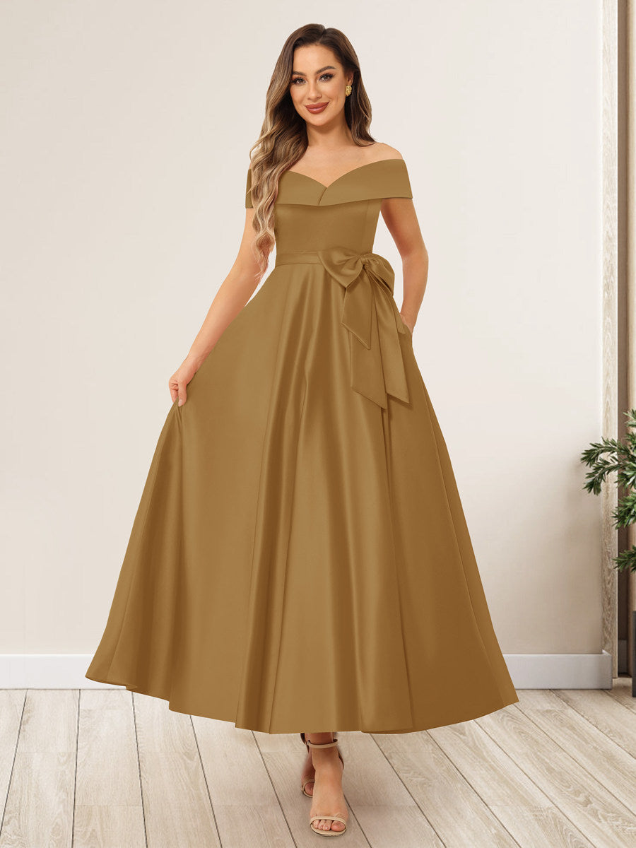 Evania Gold front view wedding guest dress