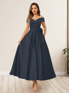 Evania Navy Blue front view wedding guest dress
