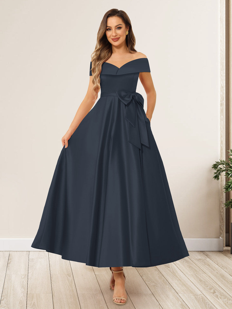 Evania Navy Blue front view wedding guest dress